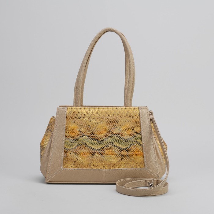 Сумка женская на молнии,1 отдел, 1 наружный карман, серый/бежевый