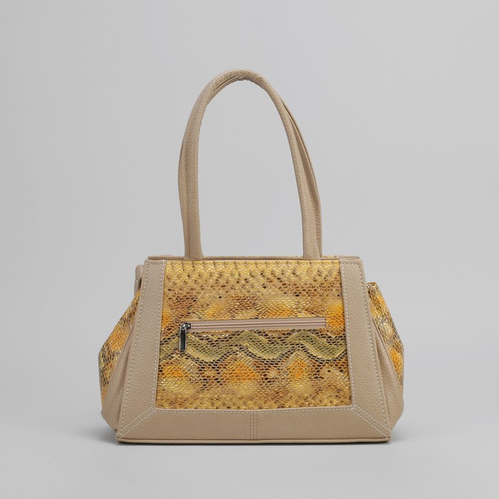 Сумка женская на молнии,1 отдел, 1 наружный карман, серый/бежевый