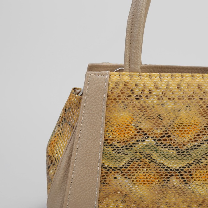 Сумка женская на молнии,1 отдел, 1 наружный карман, серый/бежевый