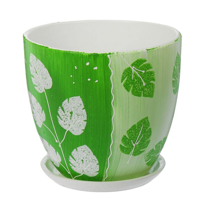 Кашпо "Акварель" зелёное, высокое овальное 4,8 л