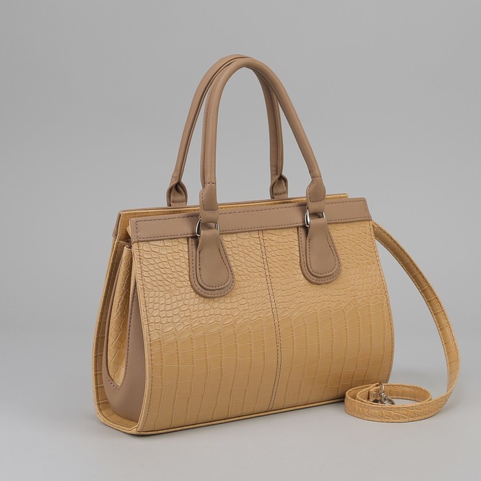 Сумка женская на молнии, 1 отдел, бежевый/коричневый