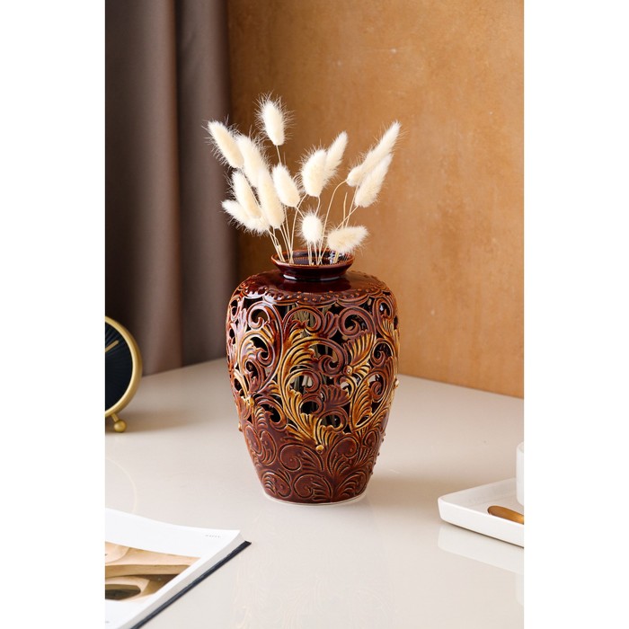 Ваза "Корзинка" коричневая, резная