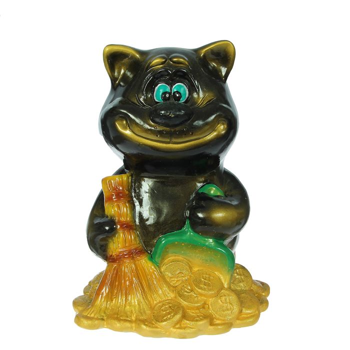 Копилка "Кот с веником" глянец, чёрно-золотая