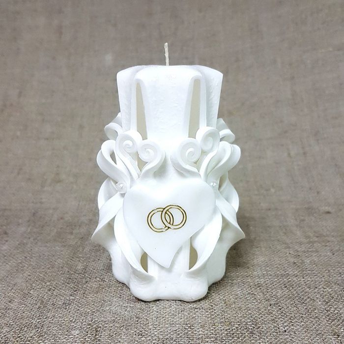 Свеча резная 10-11см "Свадебная" Белая, ручная работа