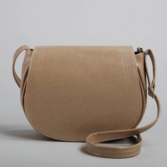 Сумка женская на молнии, 1 отдел, 2 наружных кармана, длинный ремень, бежевая