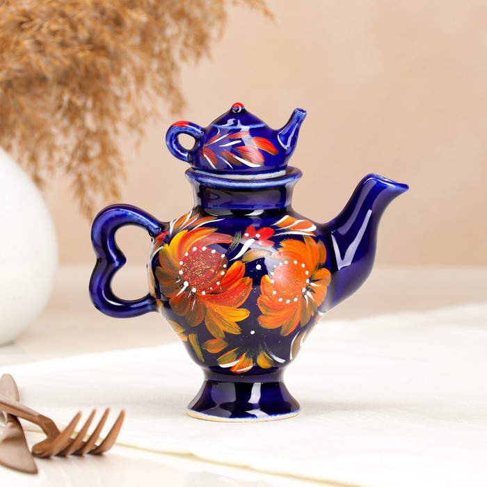 фото Чайник заварочный "самовар", синий, 0.1 л керамика ручной работы