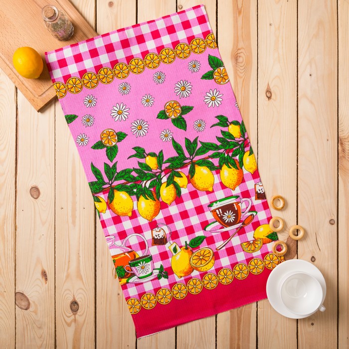 Полотенце вафельное "Лимоны", размер 40х75 см, цвет розовый