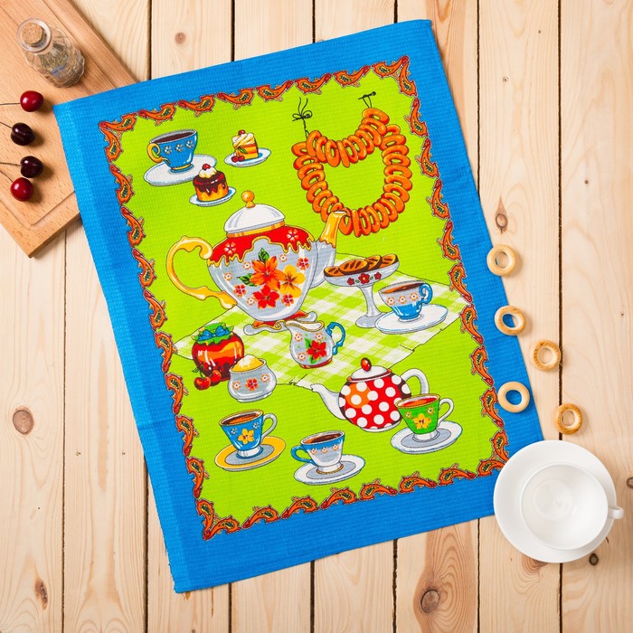 Полотенце вафельное купонное "Чай", размер 45х60 см, цвет голубой микс