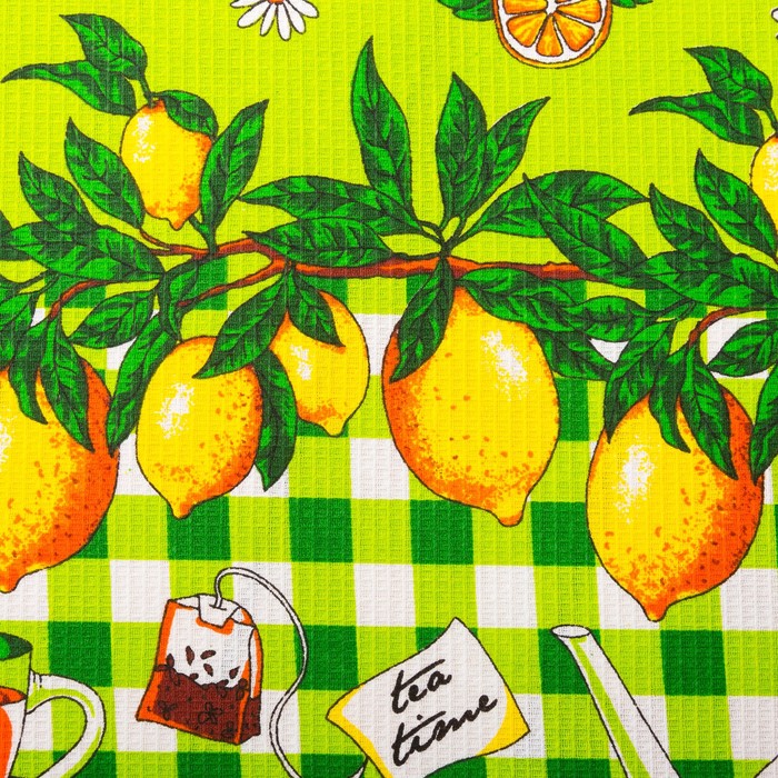 Полотенце вафельное "Лимоны", размер 40х75 см, цвет зелёный