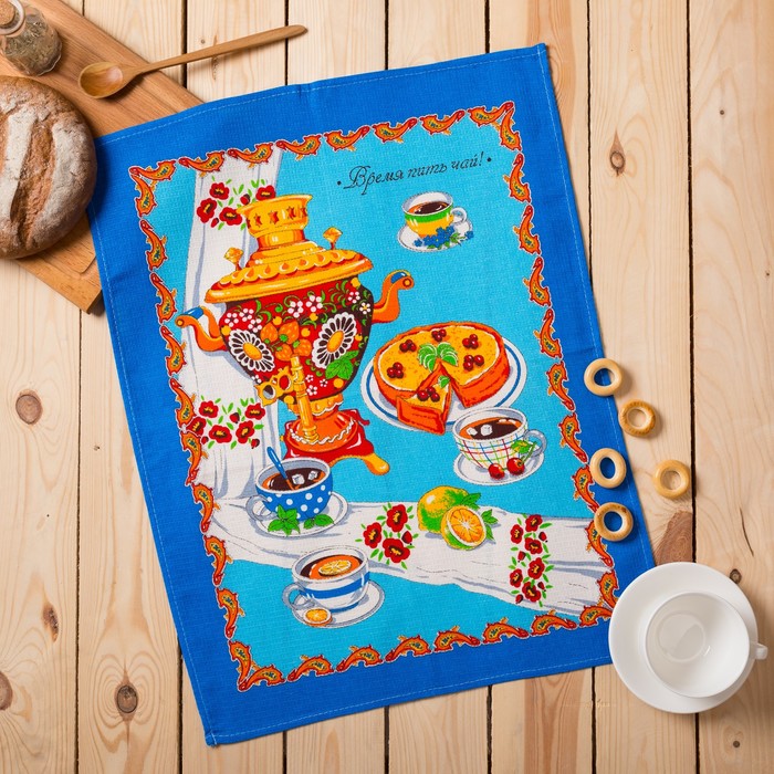 Полотенце вафельное купонное "Чай", размер 45х60 см, цвет синий микс