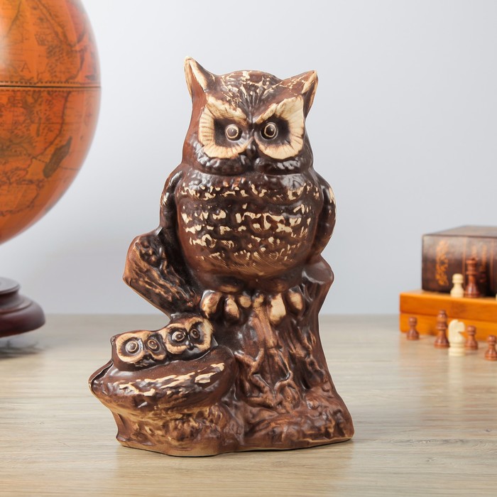 Садовая фигура "Сова с совятками Welcome" шамот
