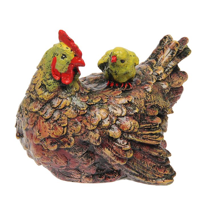 Садовая фигура "Курица с цыплёнком на спине", микс