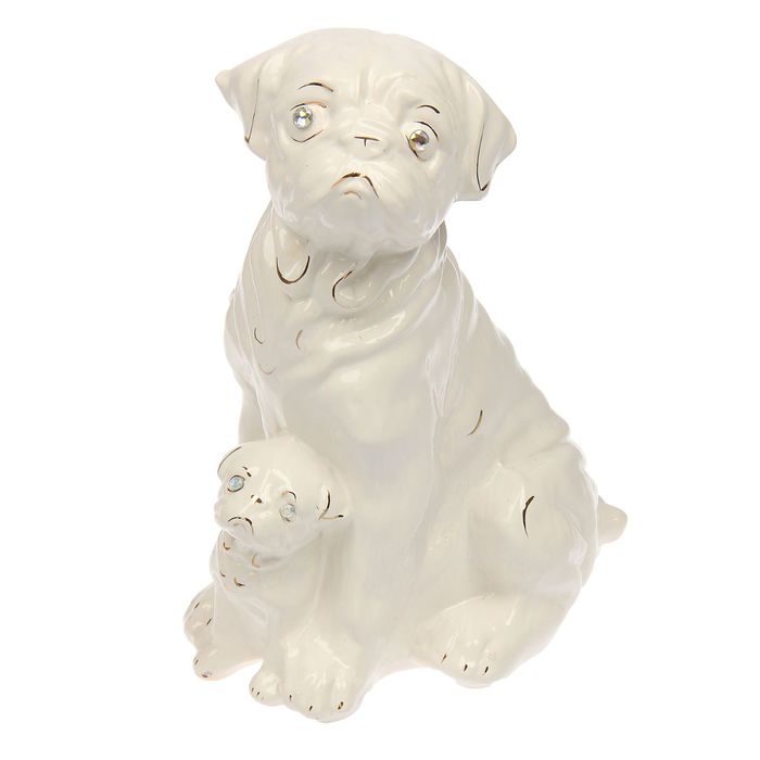 Копилка "Собака со щенком" глазурь, белая