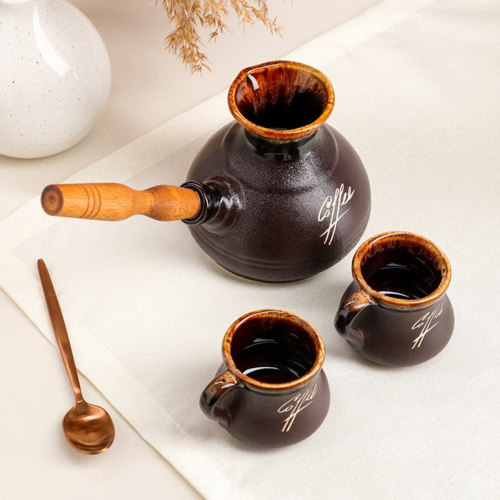 Кофейный набор 3 предмета: турка средняя 0,4 л, 2 чашки 0,1 л