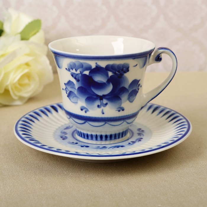 Чайная пара «Ромашка», гжель, кобальт, 2 сорт