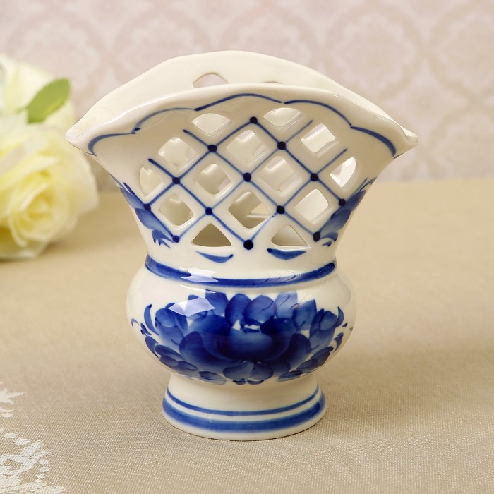 Салфетница «Ажурная», гжель, фарфор, 2 сорт