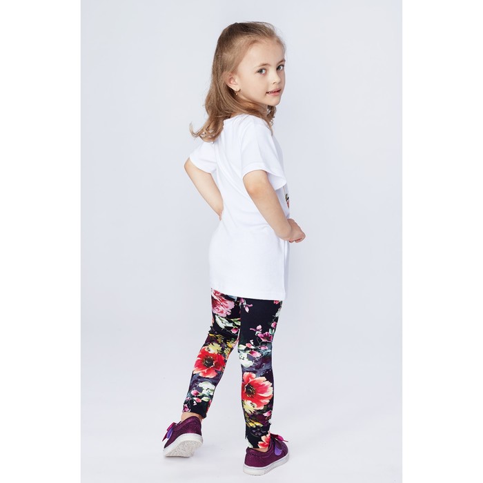 Легинсы для девочки "Волшебная радуга", рост 110 см (56), цвет чёрный, принт цветы ДРЛ894820н