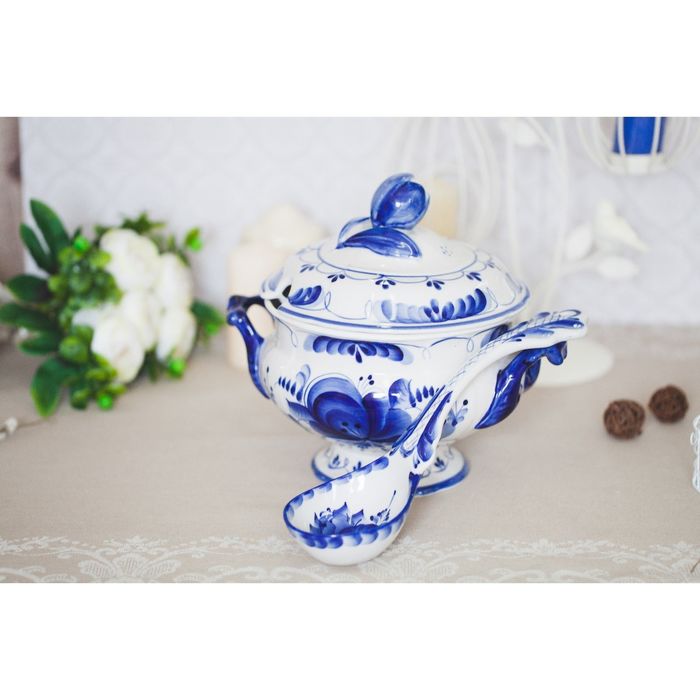 Ложка разливная «Маруся», гжель, кобальт, 2 сорт