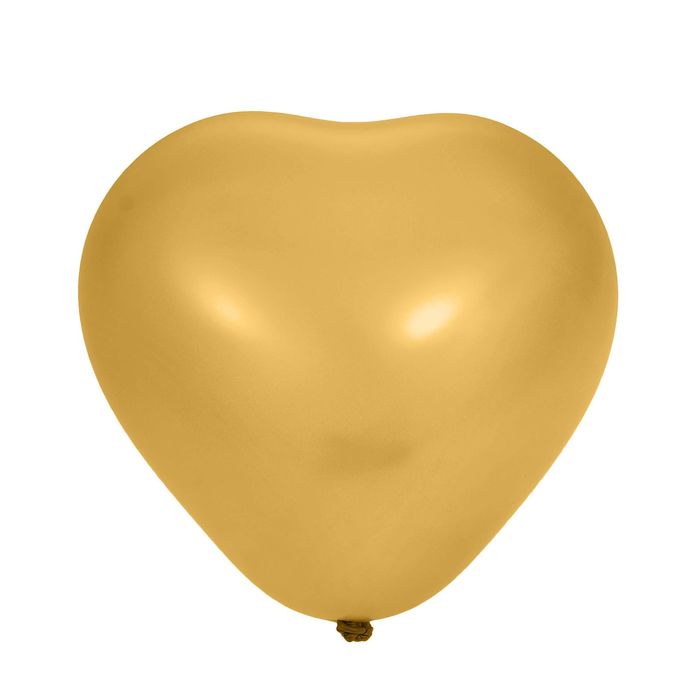 Шар латексный 10", сердце, металл, набор 50 шт., цвет золотой