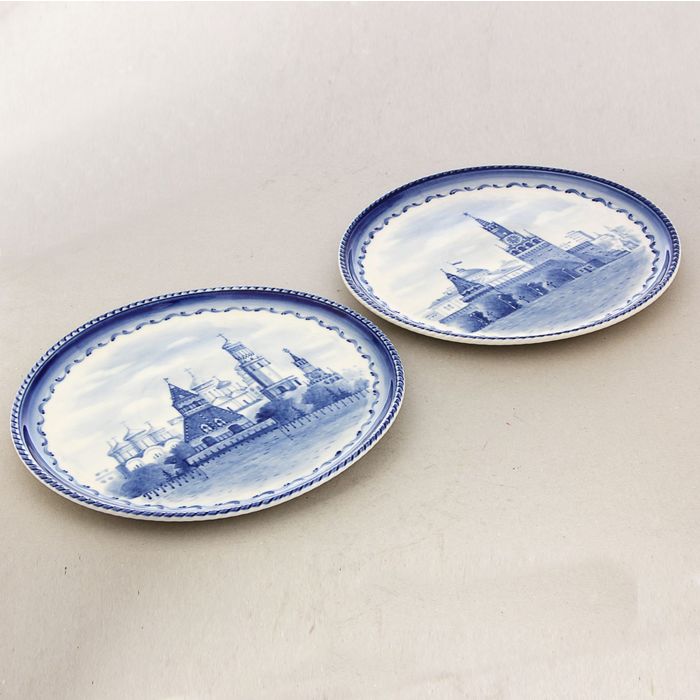 Блюдо «Архитектура», гжель, кобальт