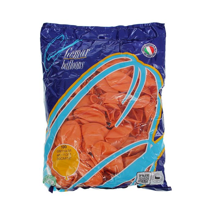 Шар латексный 12", металл, набор 100 шт., цвет оранжевый