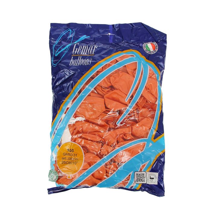 Шар латексный 10", металл, набор 100 шт., цвет оранжевый