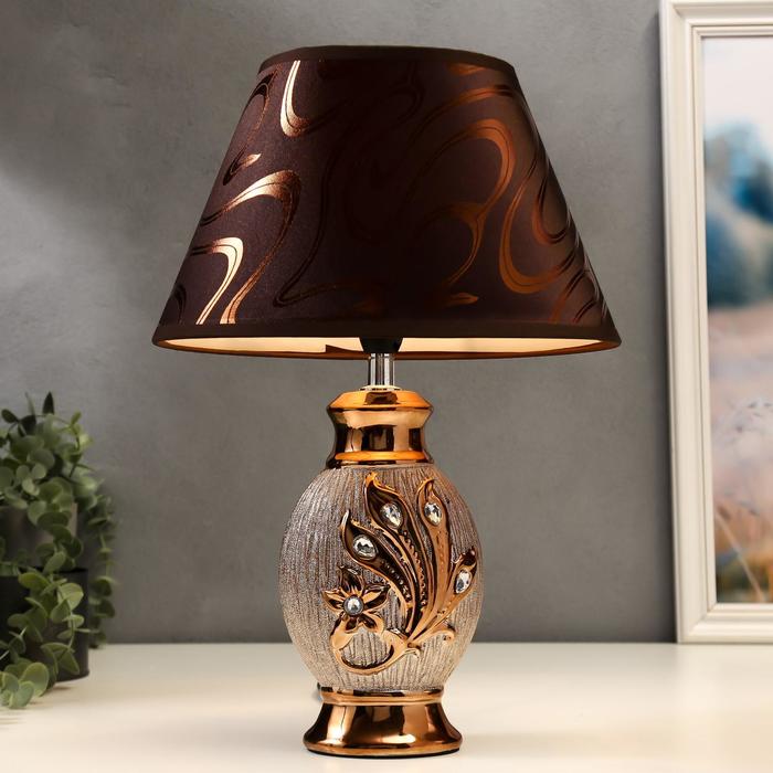 Лампа настольная "Золотой цветок" под бронзу, стразы