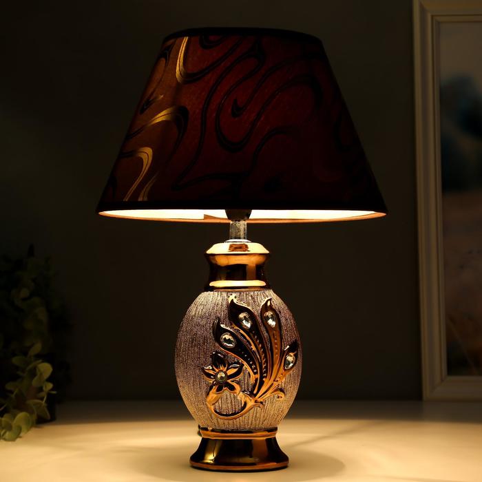 Лампа настольная "Золотой цветок" под бронзу, стразы