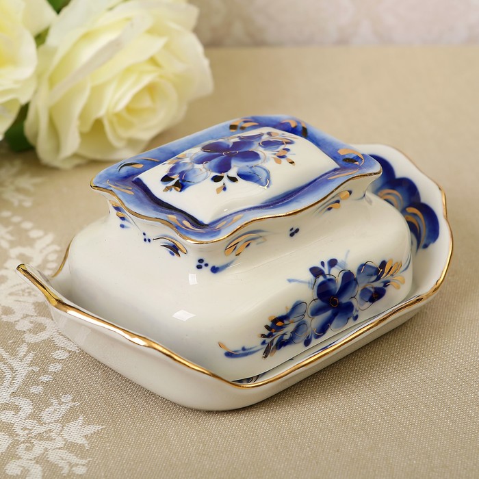 Маслёнка «Астра», гжель, золото