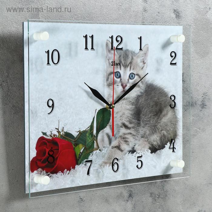 

Часы настенные, интерьерные "Котенок и роза", бесшумные, 30 х 40 см