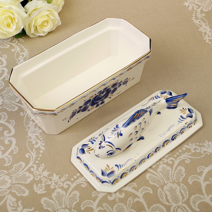 Форма для запекания «Рыбка», гжель с золотом, фарфор