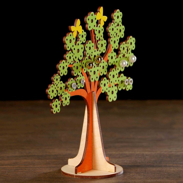 Подставка для бижутерии «Дерево с цветами», зелёное, 15х16 см