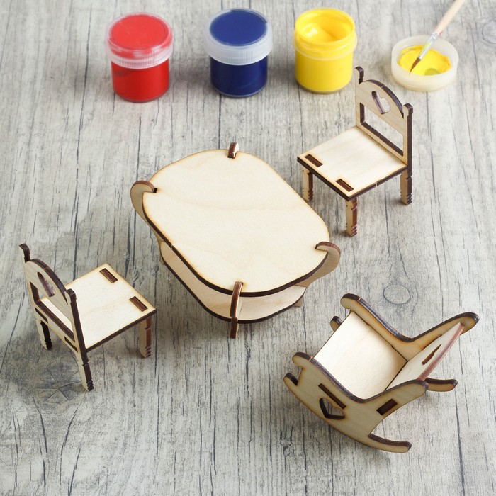 Набор заготовок для творчества: стол, 2 стула, кресло-качалка