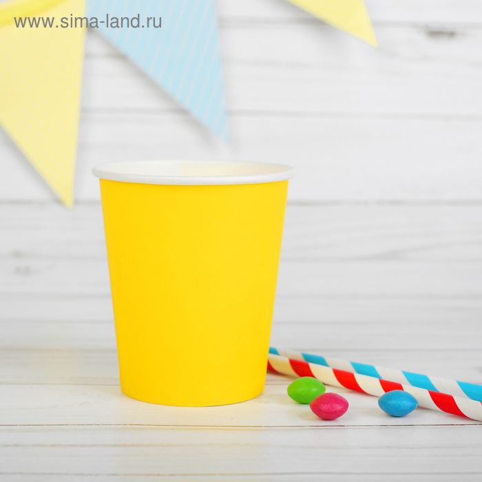 Стакан бумажный, однотонный, 205 мл, цвет жёлтый