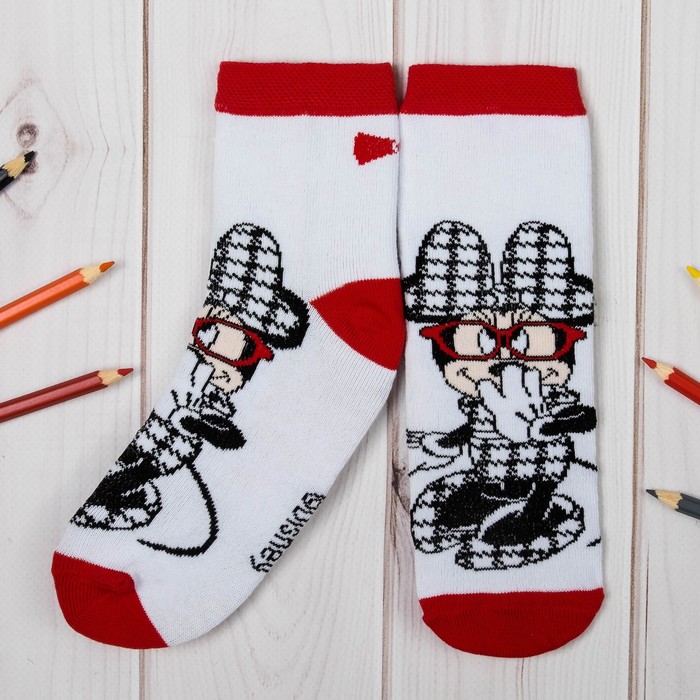Носки детские "Модница", Минни Маус, 20-22 см, 10-12 лет, 80% хлопок, 17% полиамид, 3% эластан