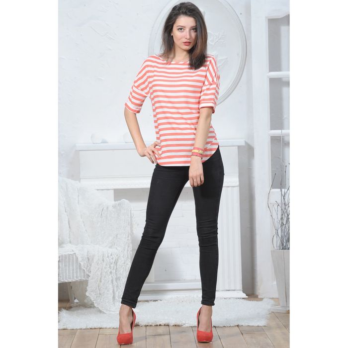 Блуза 4945а, размер 46, рост 164 см, цвет персик/белый