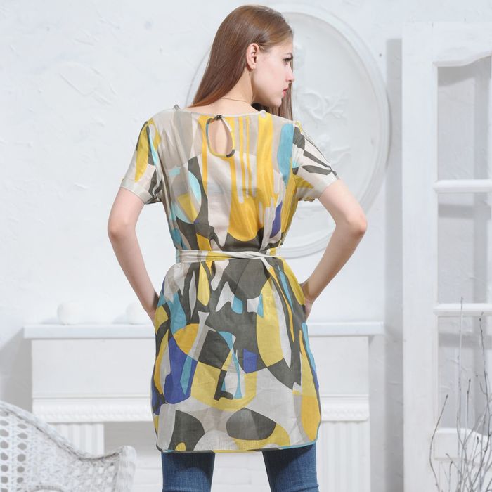 Туника женская 4946 С+, размер 52, рост 164см, цвет лимон/серый