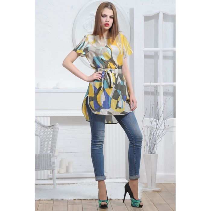 Туника женская 4946 С+, размер 52, рост 164см, цвет лимон/серый