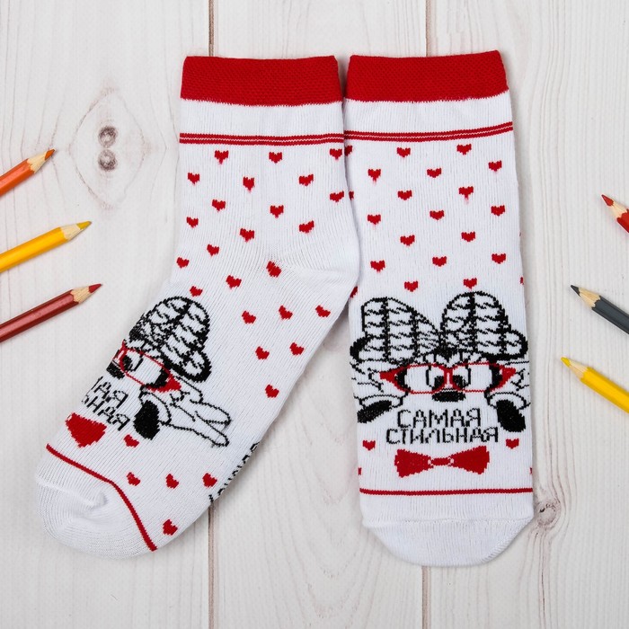 Носки детские "Самая стильная", Минни Маус, 20-22 см, 10-12 лет, 80% хлопок, 17% полиамид, 3% эластан