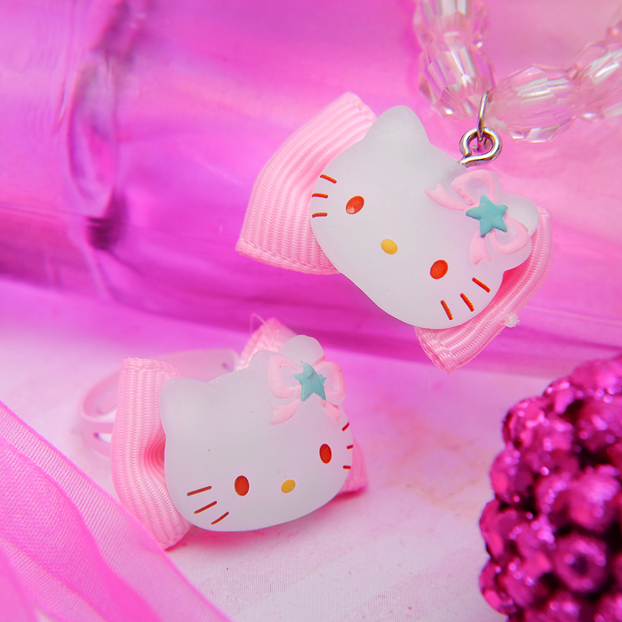 Набор 2 предмета: браслет, кольцо "Китти", цвет розовый