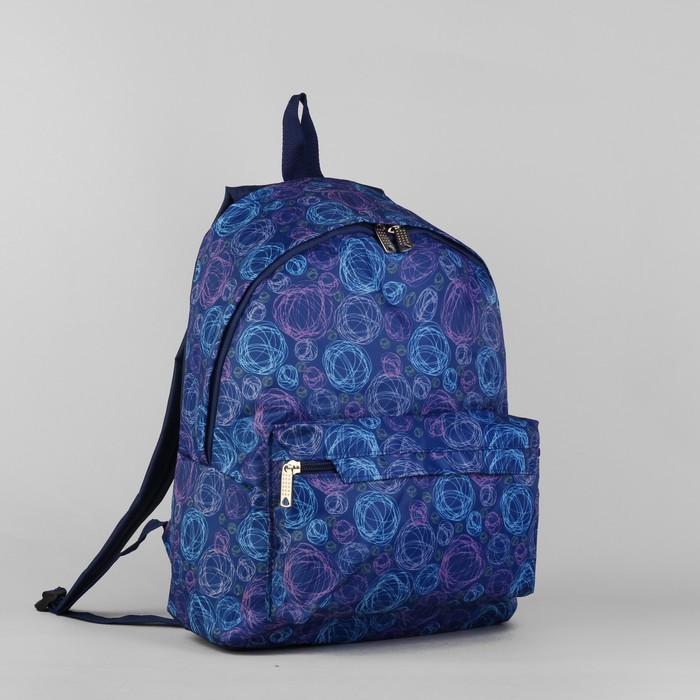 Рюкзак молодёжный на молнии "Клубки", 1 отдел, 1 наружный карман, синий
