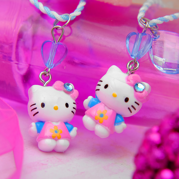 Набор 2 предмета: подвеска, браслет "Китти", цвет синий