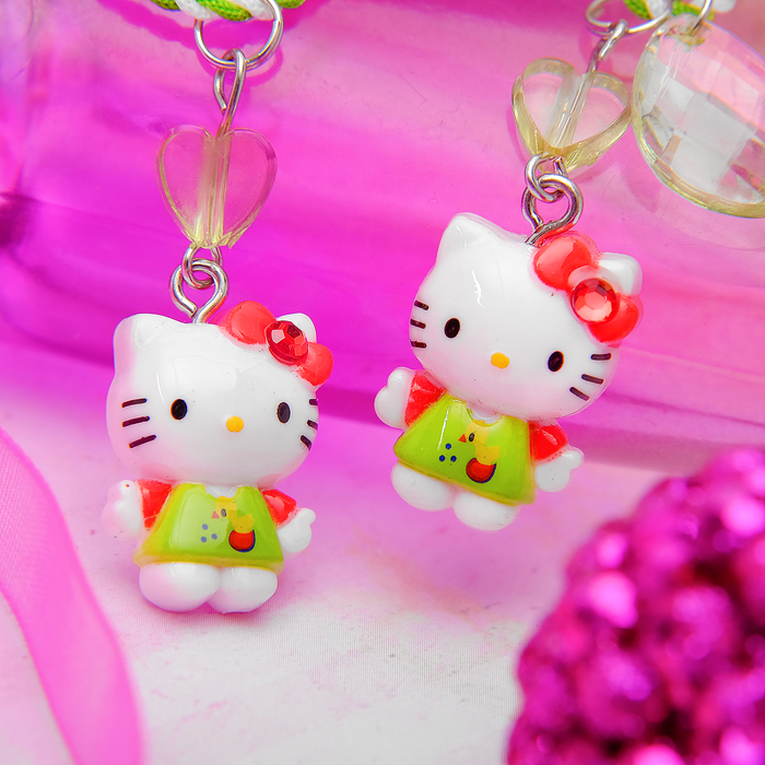 Набор 2 предмета: подвеска, браслет "Китти", цвет зеленый