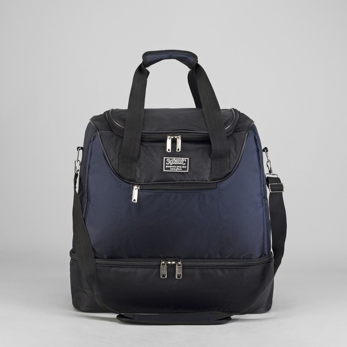 Сумка дорожная на молнии, 2 отдела, 1 наружный карман, длинный ремень, двойное дно, чёрный