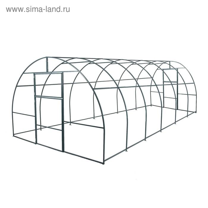 Каркас теплицы, 6 × 3 × 2 м, шаг 1 м, профиль 20 × 20 мм, толщина металла 1 мм, без поликарбоната, половинчатые арки