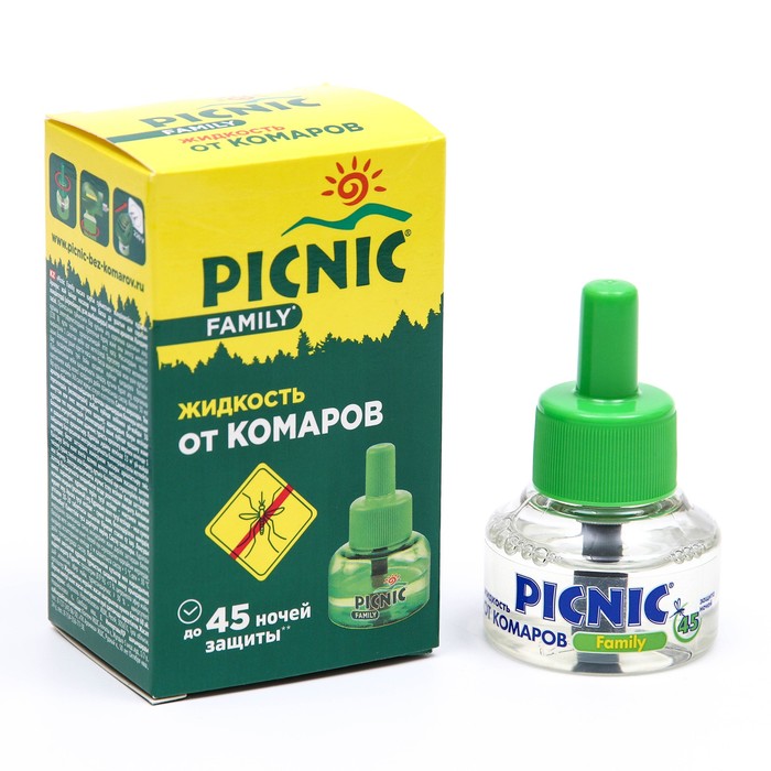 Дополнительный флакон-жидкость от комаров Picnic Family, с растительными экстрактами, 45 ночей, 30