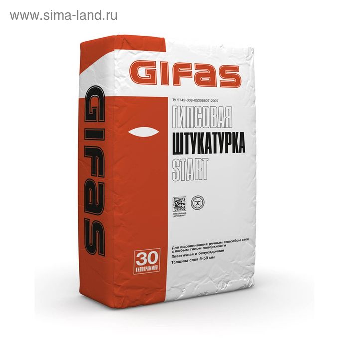 Штукатурка гипсовая Gifas Start, 30 кг штукатурка гипсовая старатели mixter 30 кг