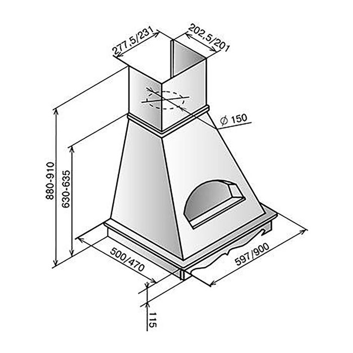 Вытяжка Elikor Бельведер 60П-650-П3Г, бежевый/дуб белый, патина