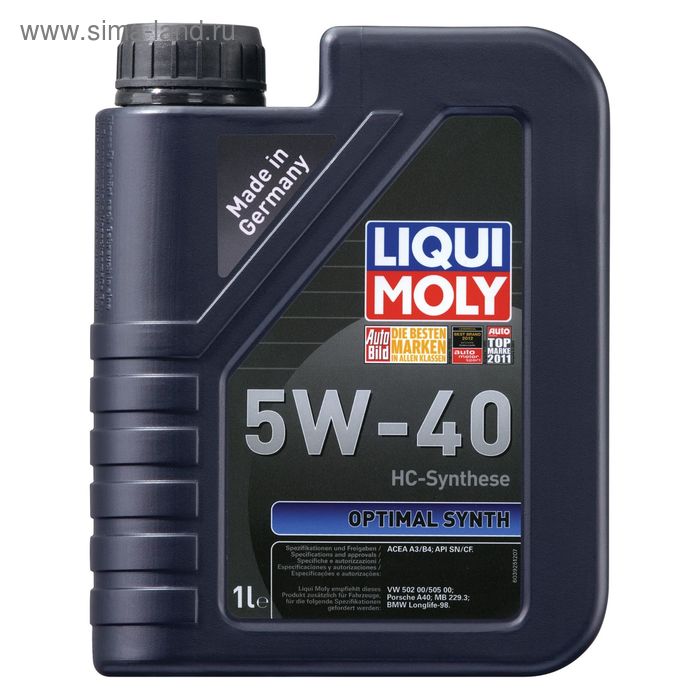 Масло моторное Liqui Moly Optimal Synth 5W-40, 1 л моторное масло liqui moly optimal ht synth 5w 30 5 л