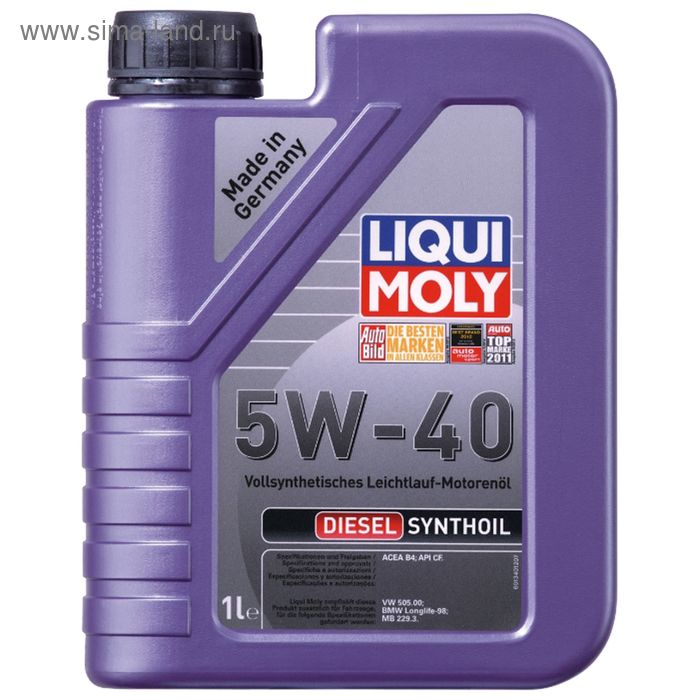 Масло моторное Liqui Moly Diesel Synthoil 5W-40 CF B4, 1 л масло моторное liqui moly нt optimal synth 5w 30 sl cf а3 в4 1 л синтетика